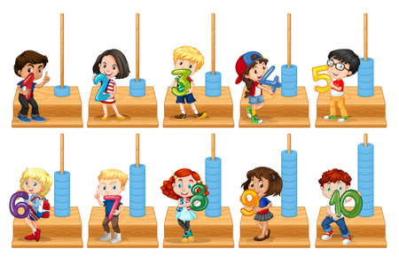 Set of children holding number  illustrationのイラスト素材