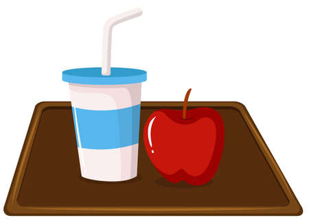 Apple and a milkshake on tray illustrationのイラスト素材