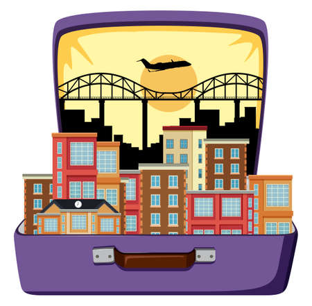 Urban city on suitcase illustrationのイラスト素材