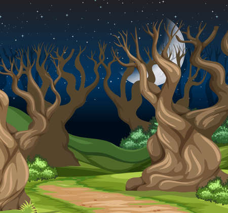 A night forest landscape illustrationのイラスト素材