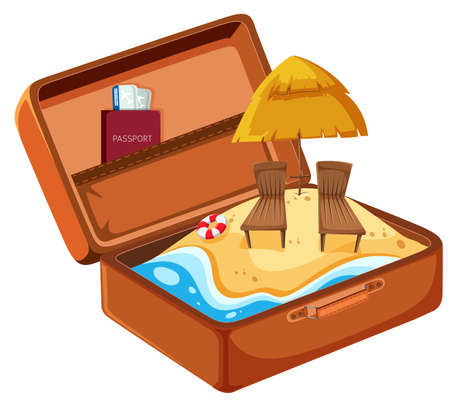 Summer beach vacation in suitcase illustrationのイラスト素材
