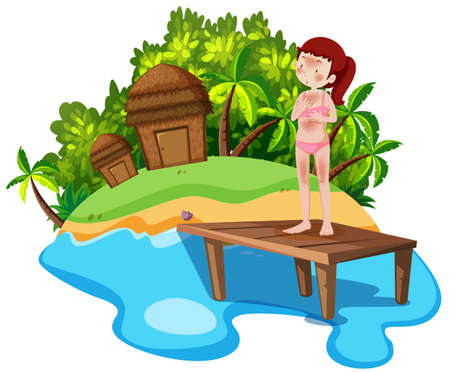 Girl on summer holiday illustrationのイラスト素材