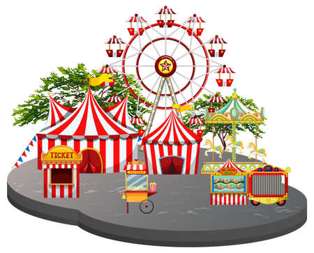 Fun fair scene white background illustrationのイラスト素材