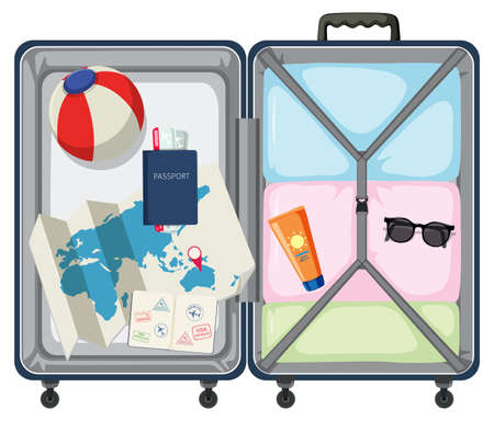 Modern suitcase with travel object illustrationのイラスト素材