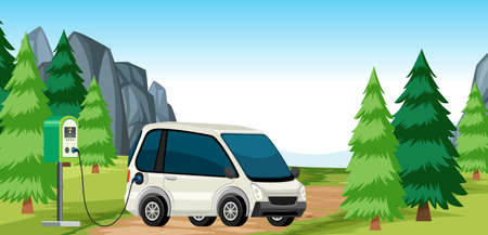 Electric car charge in nature illustrationのイラスト素材