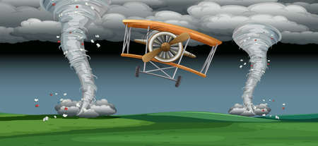Airplane flying in bad weather illustrationのイラスト素材