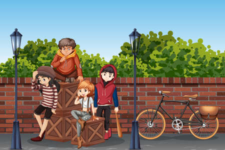 Young teenager at the street illustrationのイラスト素材