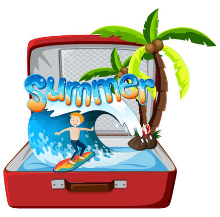 Summer object in suitcase illustrationのイラスト素材
