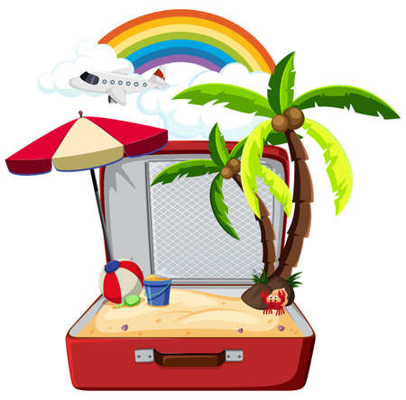 Summer element in suitcase illustrationのイラスト素材