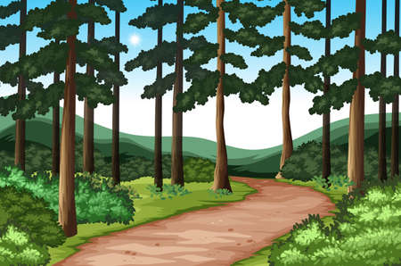 Beautiful green nature landscape illustrationのイラスト素材