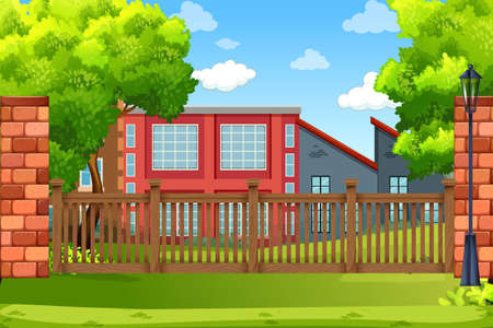 Building in park scene illustrationのイラスト素材