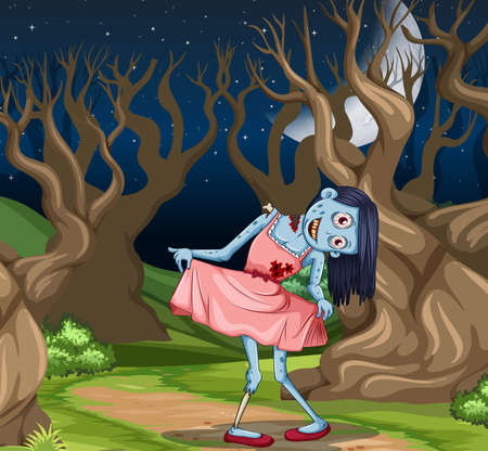 Creepy zombie girl scene illustrationのイラスト素材