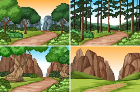 Set of nature landscape illustrationのイラスト素材