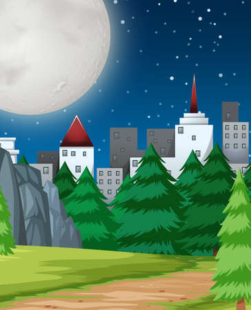 A flat night landscape illustrationのイラスト素材