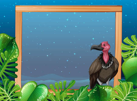 A vulture on night wooden frame illustrationのイラスト素材