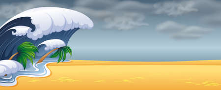 Tsunami hit the beach illustrationのイラスト素材