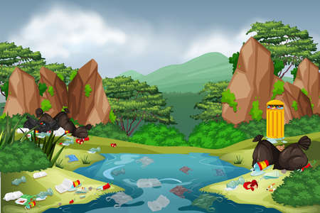 Dump garbage in the forest illustrationのイラスト素材