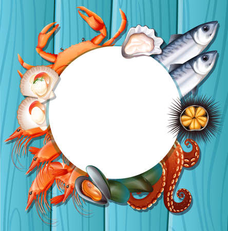 Mix fresh seafood template illustrationのイラスト素材