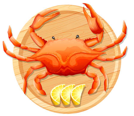 A crab on wooden plate illustrationのイラスト素材
