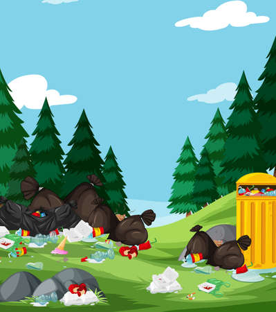 Litter in the park illustrationのイラスト素材
