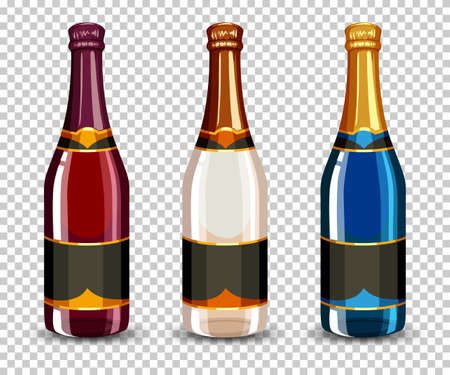 Set of champagne bottle illustrationのイラスト素材