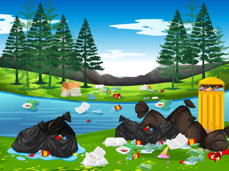 Litter in the park illustrationのイラスト素材
