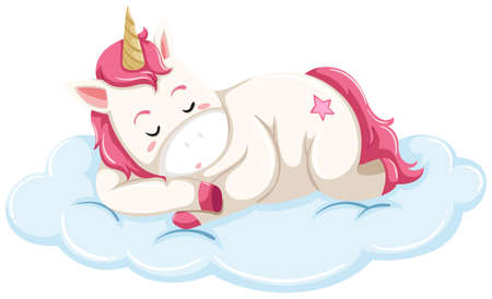 Unicorn sleeping on cloud illustrationのイラスト素材