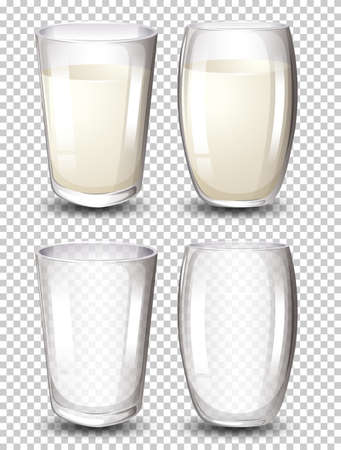 Set of glass of milk illustrationのイラスト素材