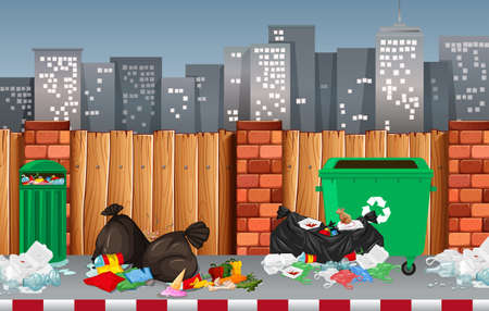 Litter in the urban town illustrationのイラスト素材