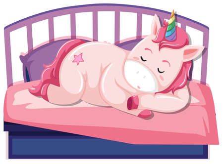 A unicorn sleeping on the bed illustrationのイラスト素材