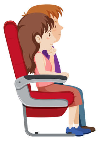 Couple on the plane seat illustrationのイラスト素材
