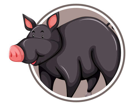 Black pig on circle template illustrationのイラスト素材