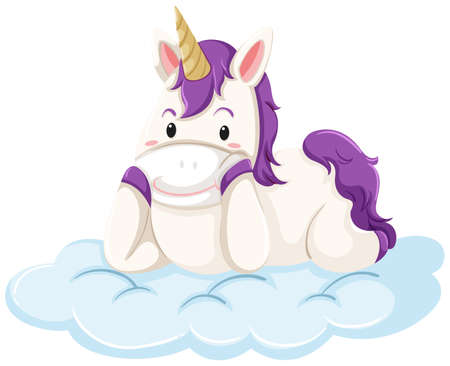 A unicorn lay down on cloud illustrationのイラスト素材