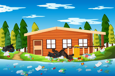 Litter in the log house illustrationのイラスト素材