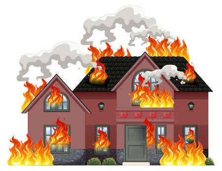 A modern house on fire illustrationのイラスト素材