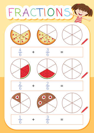 A math fraction worksheet illustrationのイラスト素材