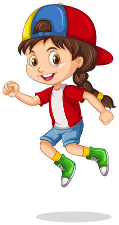 A girl jumping on white background illustrationのイラスト素材