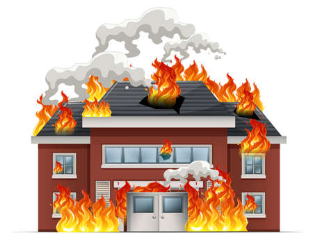 Isolated house on fire illustrationのイラスト素材