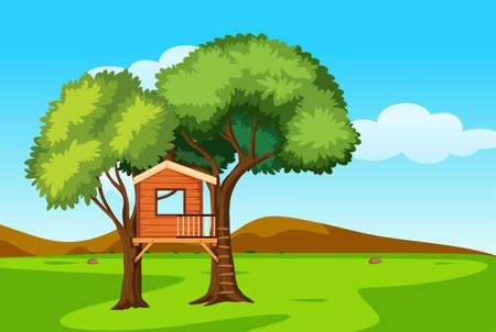 A tree house in nature landscape illustrationのイラスト素材