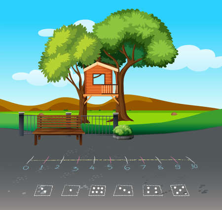 Three house in nature landscape illustrationのイラスト素材