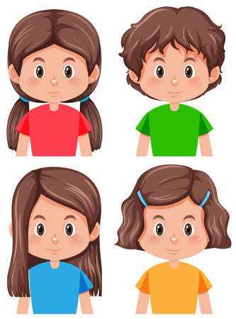 Set of brunette female character illustrationのイラスト素材