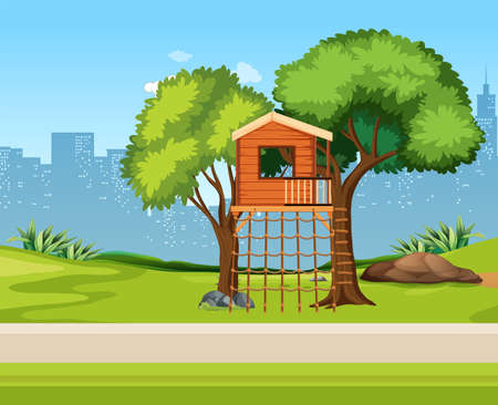 A tree house in nature illustrationのイラスト素材