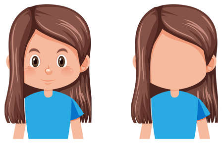 A brunette long hair girl character illustrationのイラスト素材