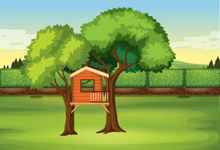 A tree house in nature illustrationのイラスト素材