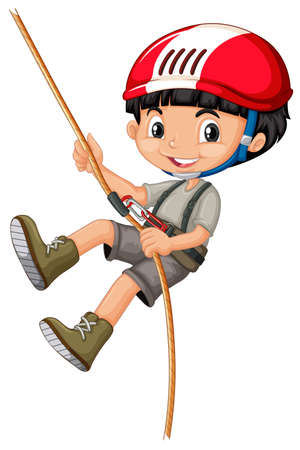 A boy on climbing rope illustrationのイラスト素材