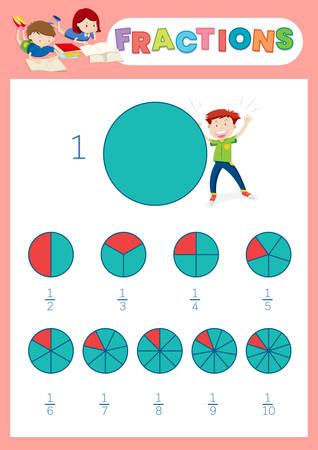 A math fractions worksheet illustrationのイラスト素材