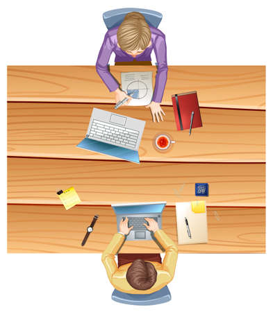 Top view of working table illustrationのイラスト素材