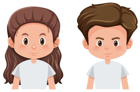 Set of brunette male and female character illustrationのイラスト素材