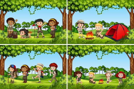 Set of camping kids illustrationのイラスト素材