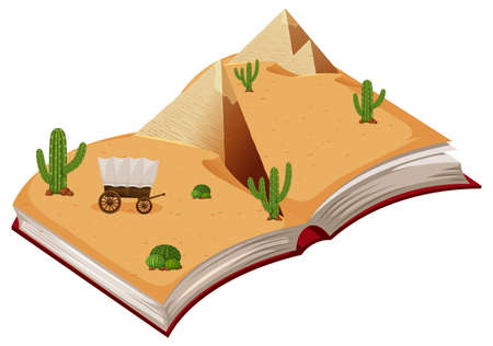 Open book desert theme illustrationのイラスト素材